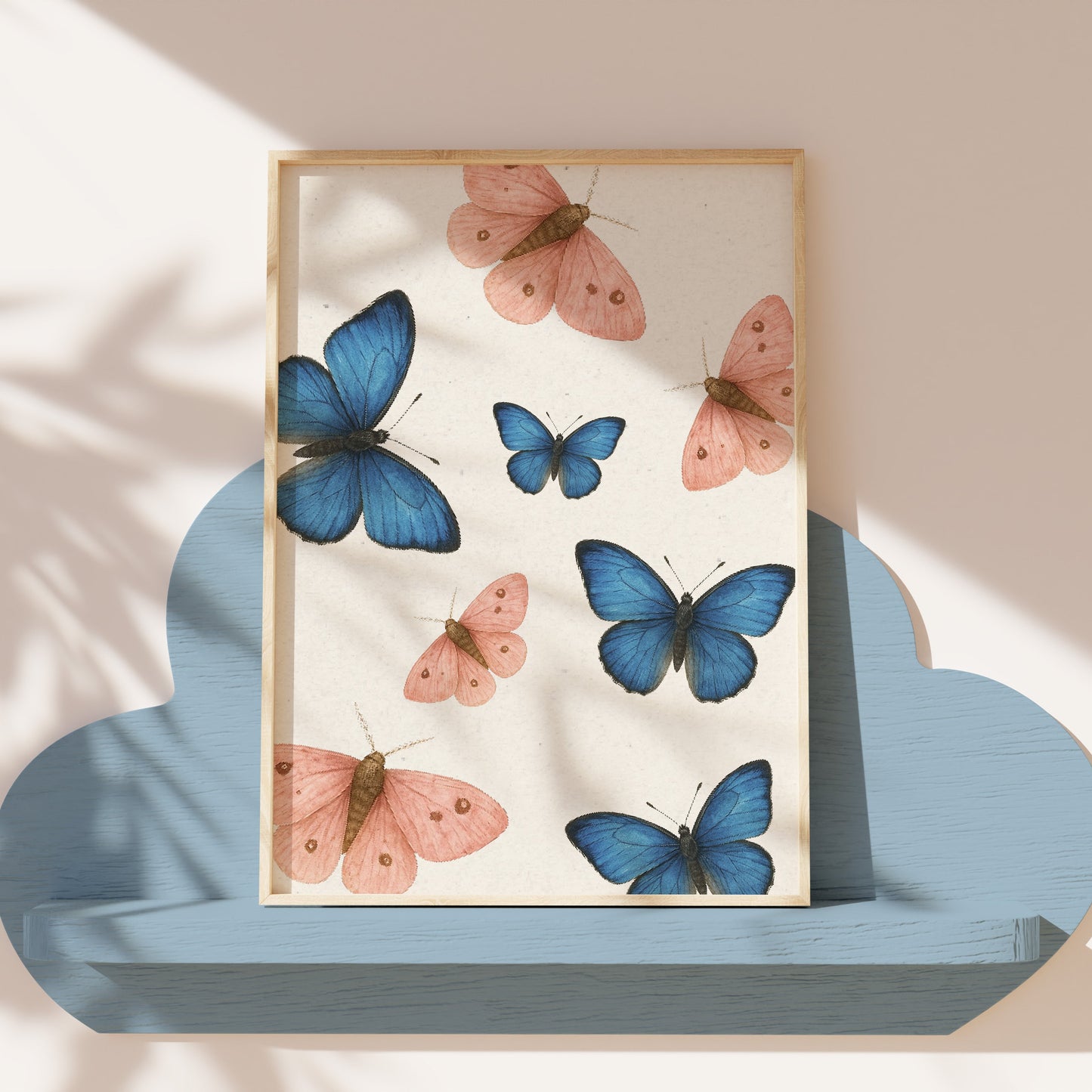 Poster vlinders blauw en roze