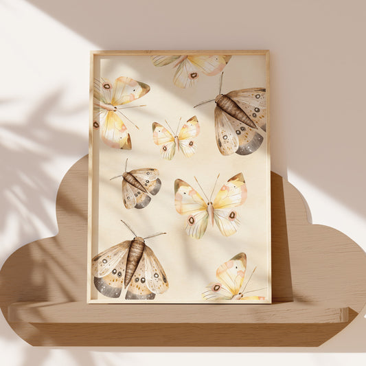 Poster vlinders beige
