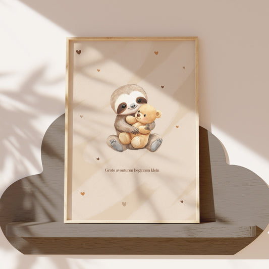 Poster luiaard met teddybeer